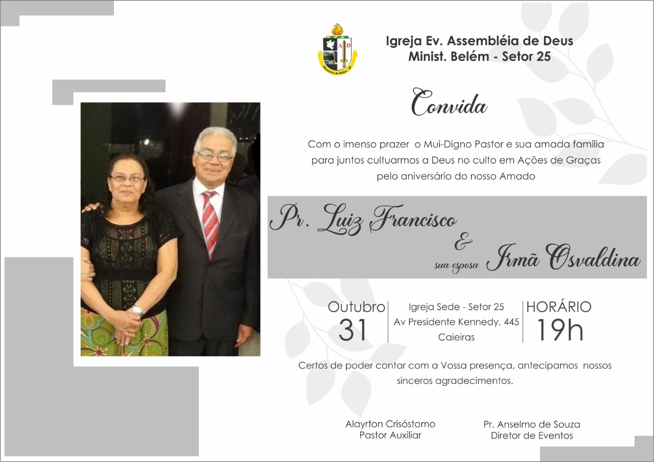 Convite do Aniversário do Pastor Luiz Francisco dos Santos